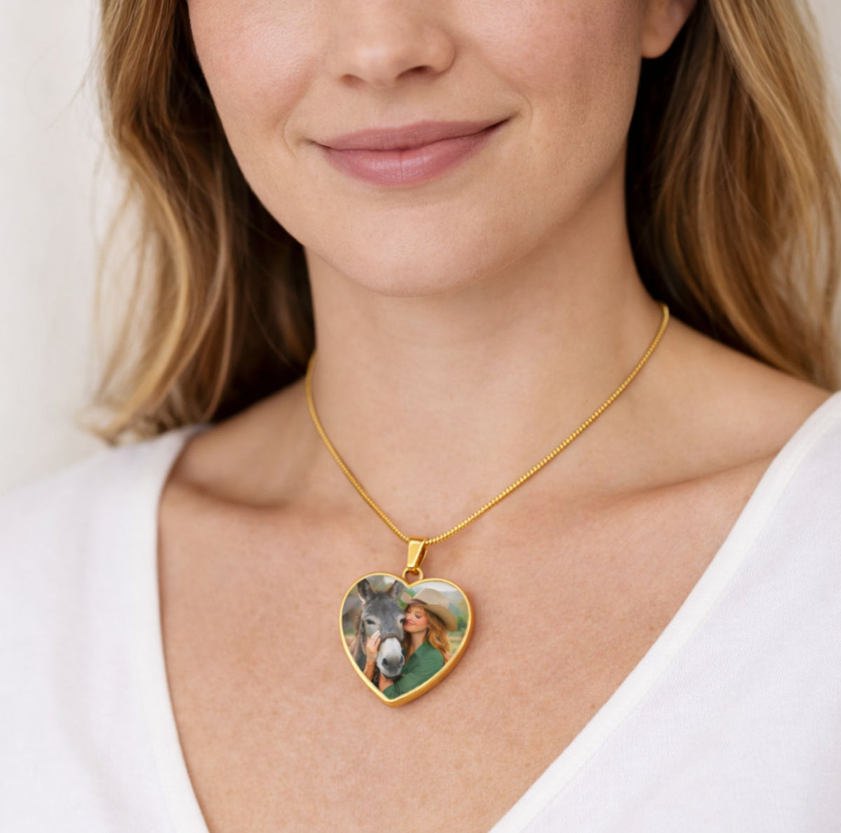 Rainbow Pasture Donkey Photo Heart Necklace