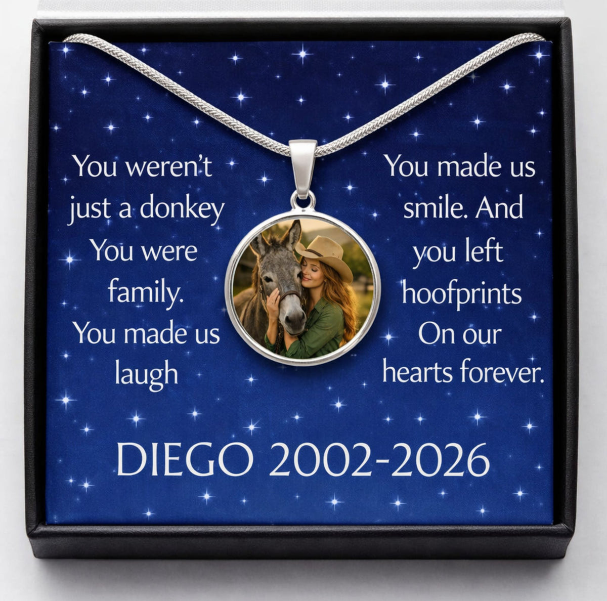 Forever Family Donkey Photo Round Necklace