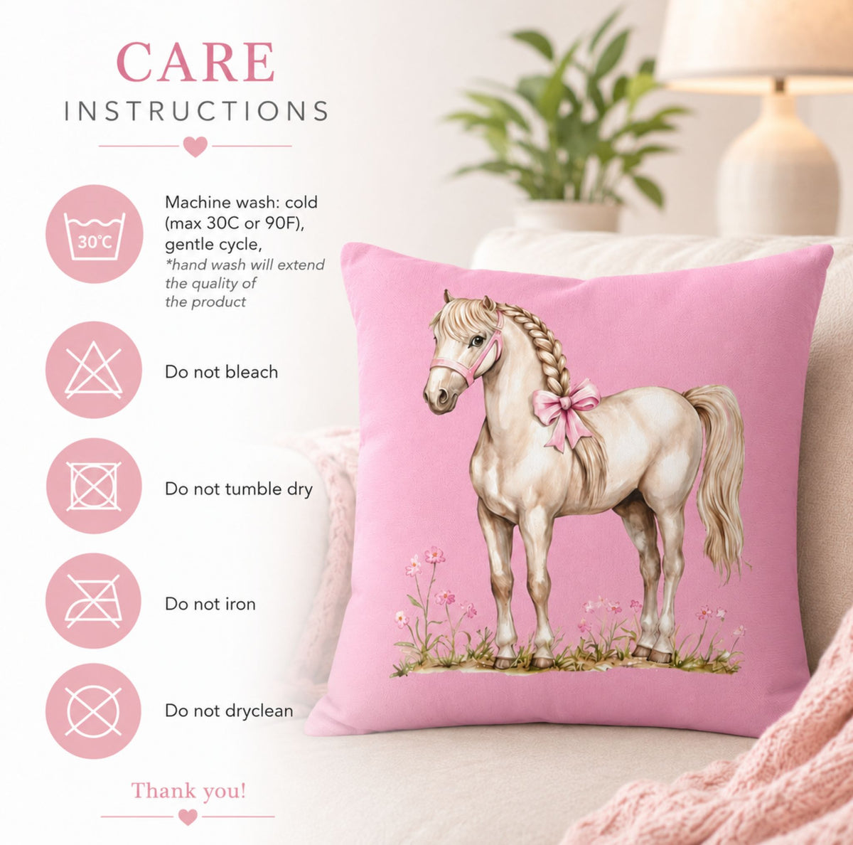 Pink Pony Throw Pillow