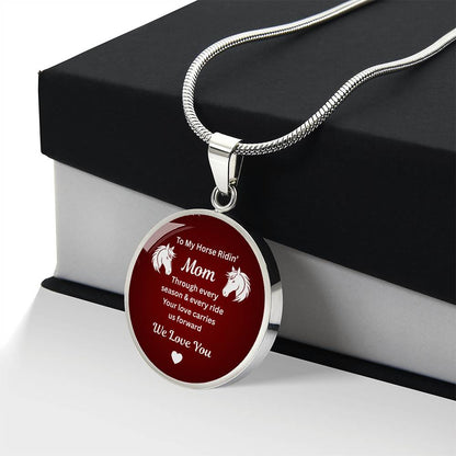 Horse Ridin Mom Round Pendant Necklace – view 10