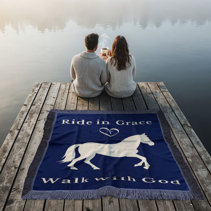 Ride in Grace, Walk with God Woven Blanket – Christian Horse Lover Faith Throw – view 4