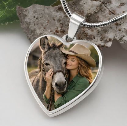 Stubborn Ways Donkey Photo Heart Necklace