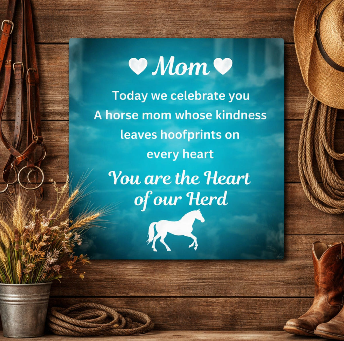 Heart of Our Herd Teal Metal Print