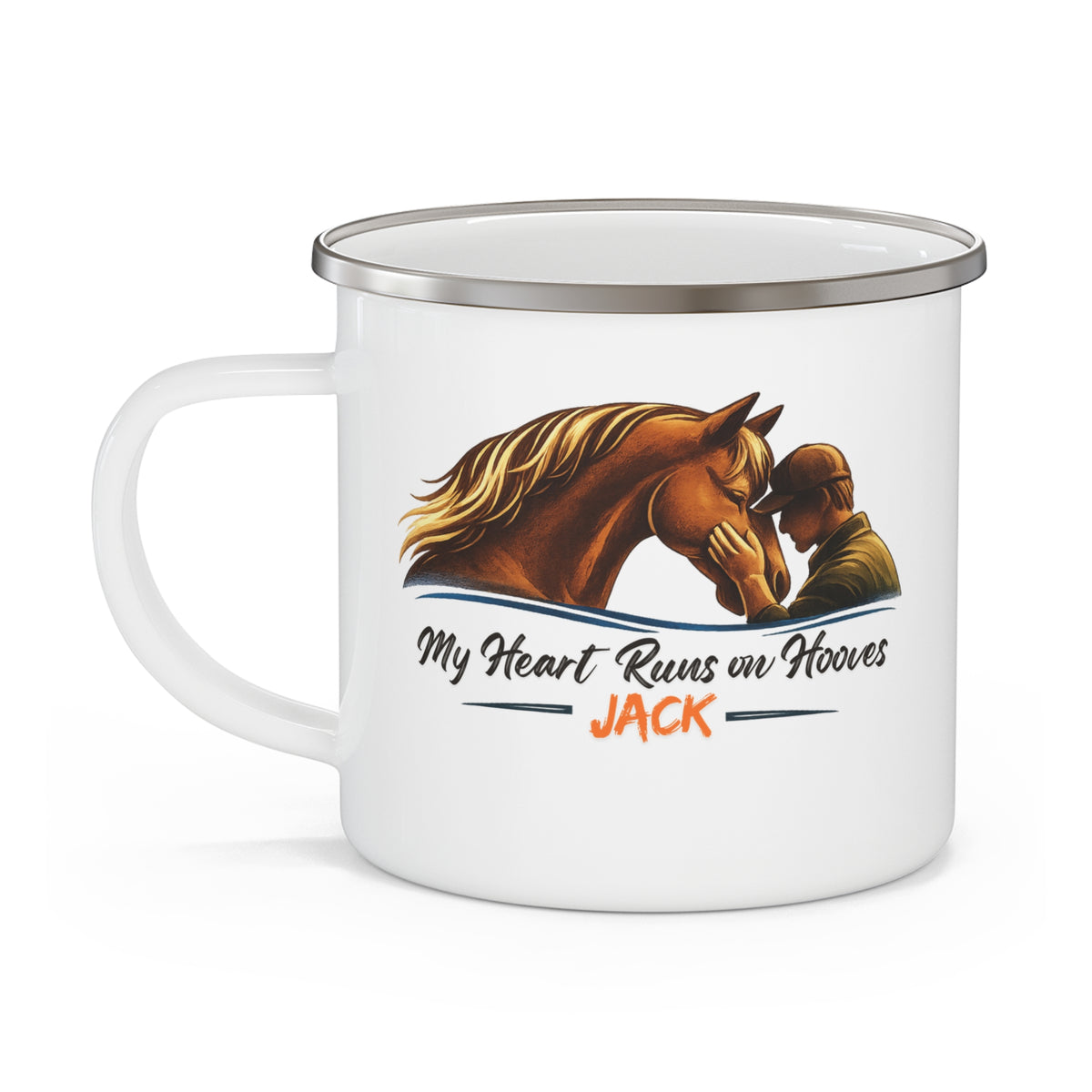 Heart Runs on Hooves Male Enamel Mug – view 6