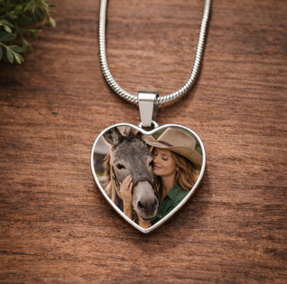 Stubborn Ways Donkey Photo Heart Necklace