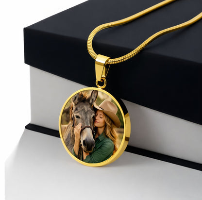 Forever Family Donkey Photo Round Necklace