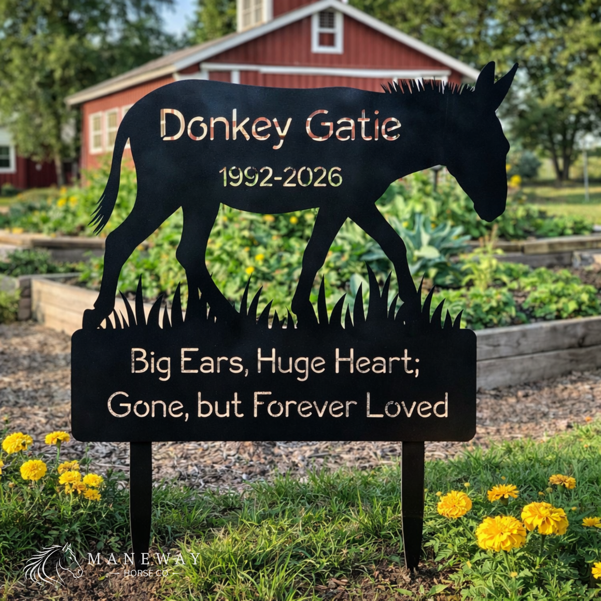 Donkey Gatie Memorial Metal Yard Sign – view 4