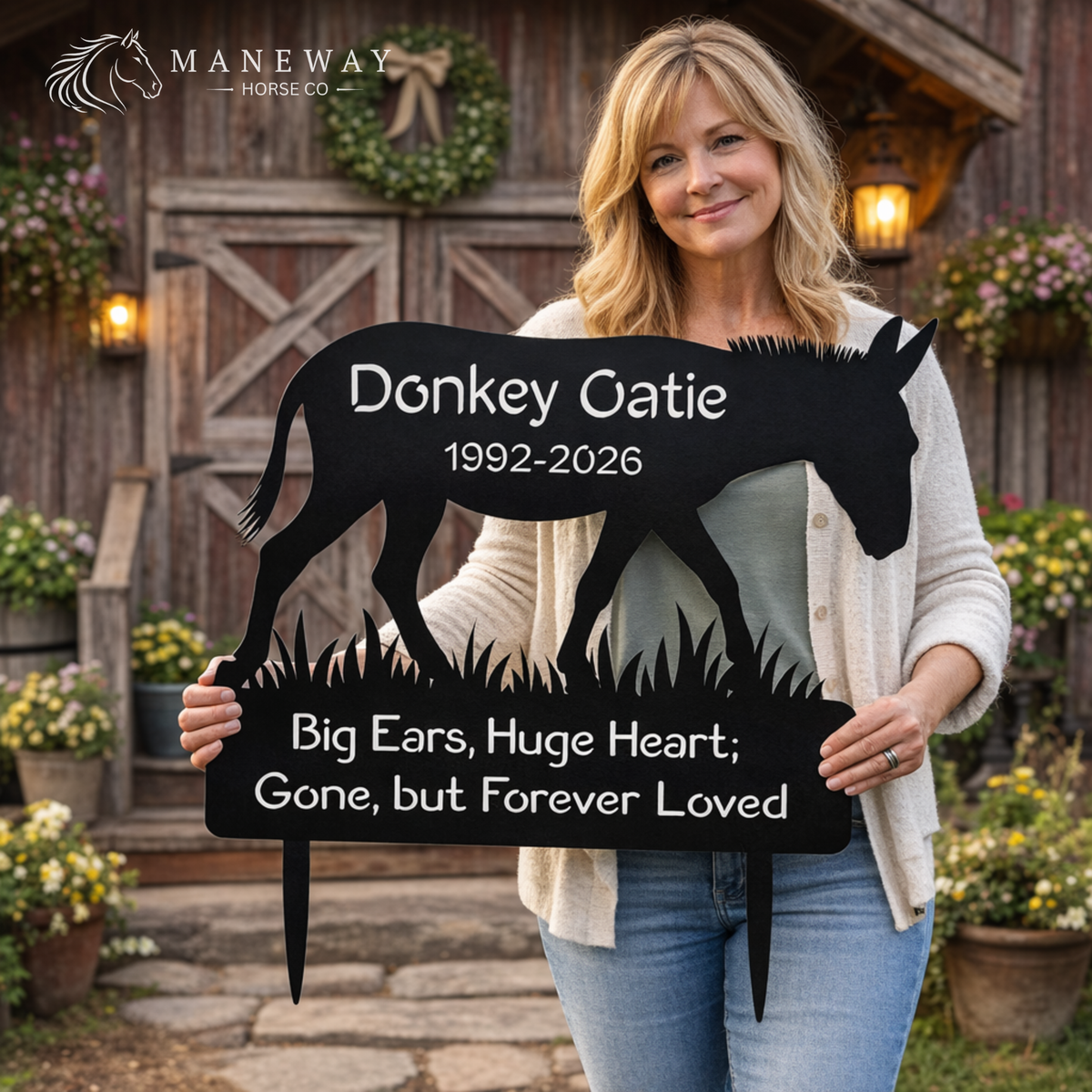 Donkey Gatie Memorial Metal Yard Sign – view 2