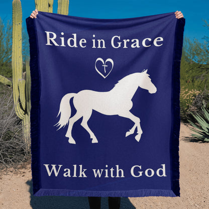 Ride in Grace, Walk with God Woven Blanket – Christian Horse Lover Faith Throw – view 3