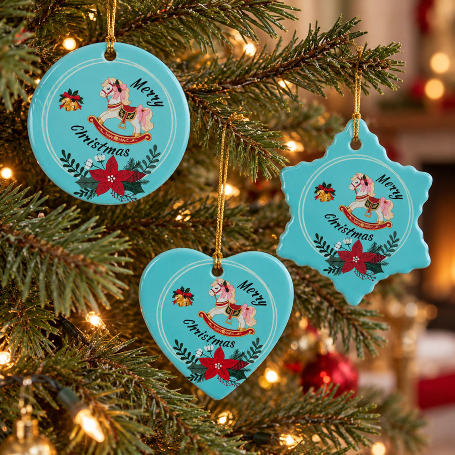 Christmas Rocking Horse Ceramic Ornament