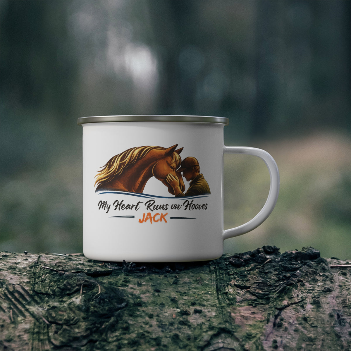 Heart Runs on Hooves Male Enamel Mug – view 4