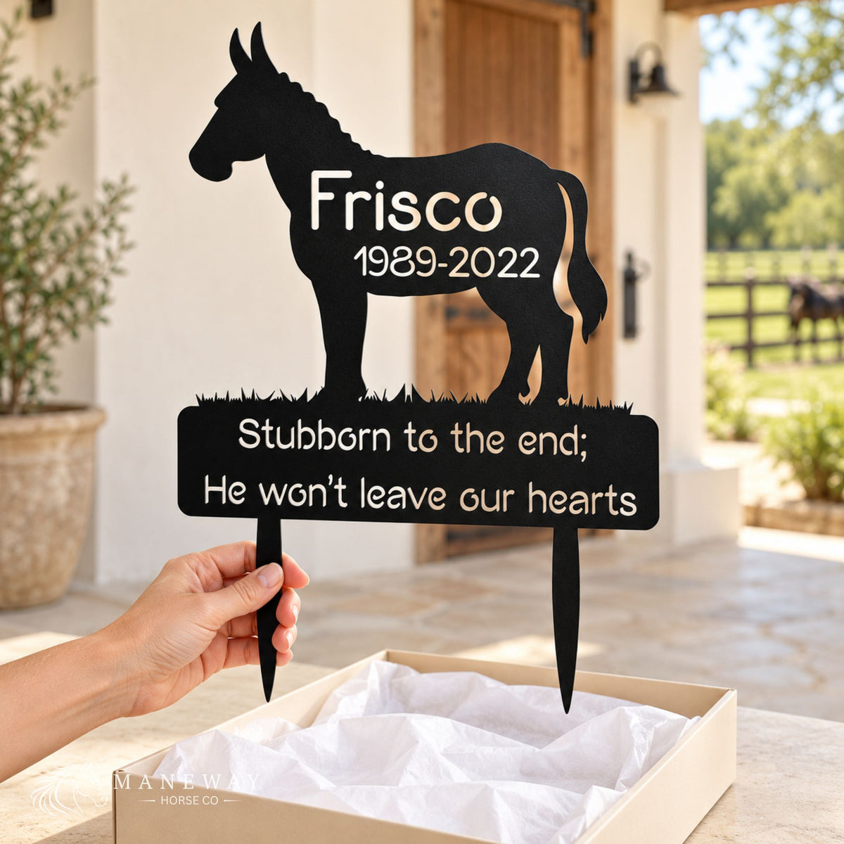 Frisco Donkey Memorial Garden Stake