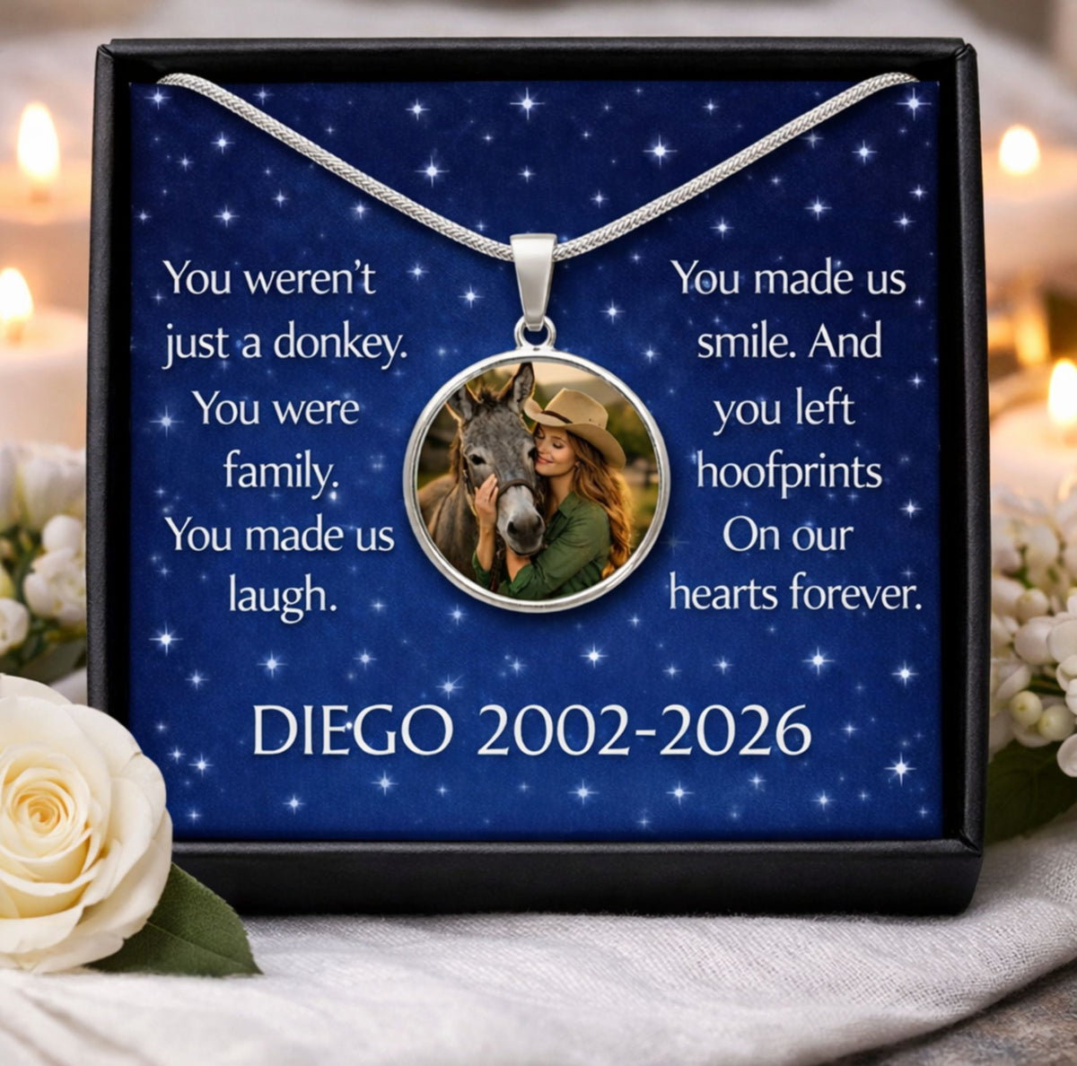 Forever Family Donkey Photo Round Necklace