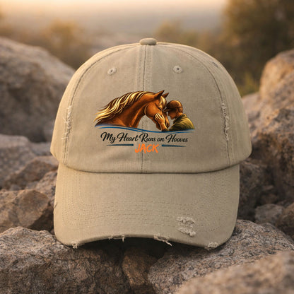 Heart Runs on Hooves Personalized Distressed Cap