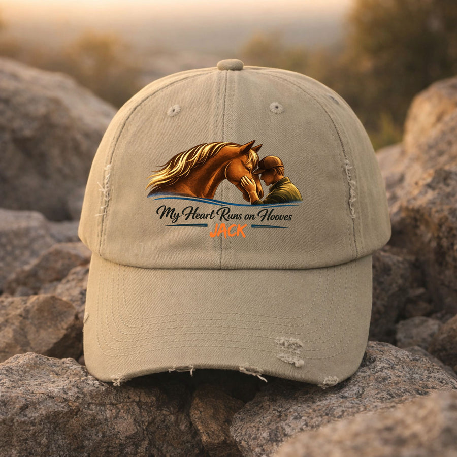Heart Runs on Hooves Personalized Distressed Cap