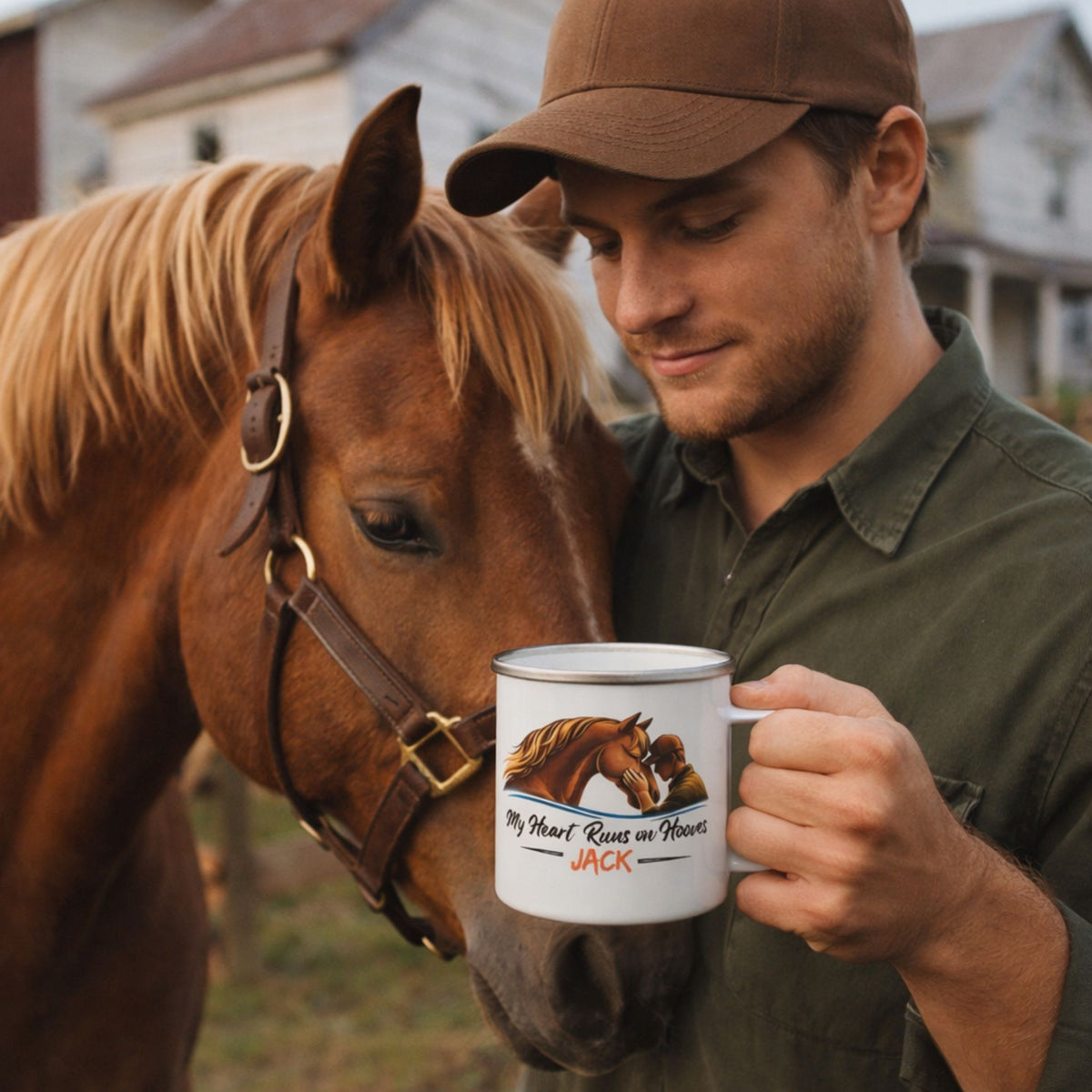 Heart Runs on Hooves Male Enamel Mug – view 2