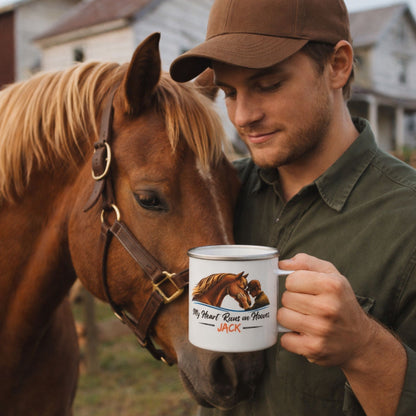Heart Runs on Hooves Male Enamel Mug – view 2