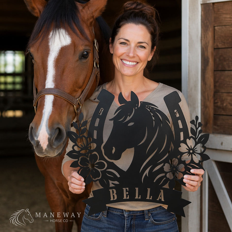 Floral Horseshoe Personalized Metal Stall Sign