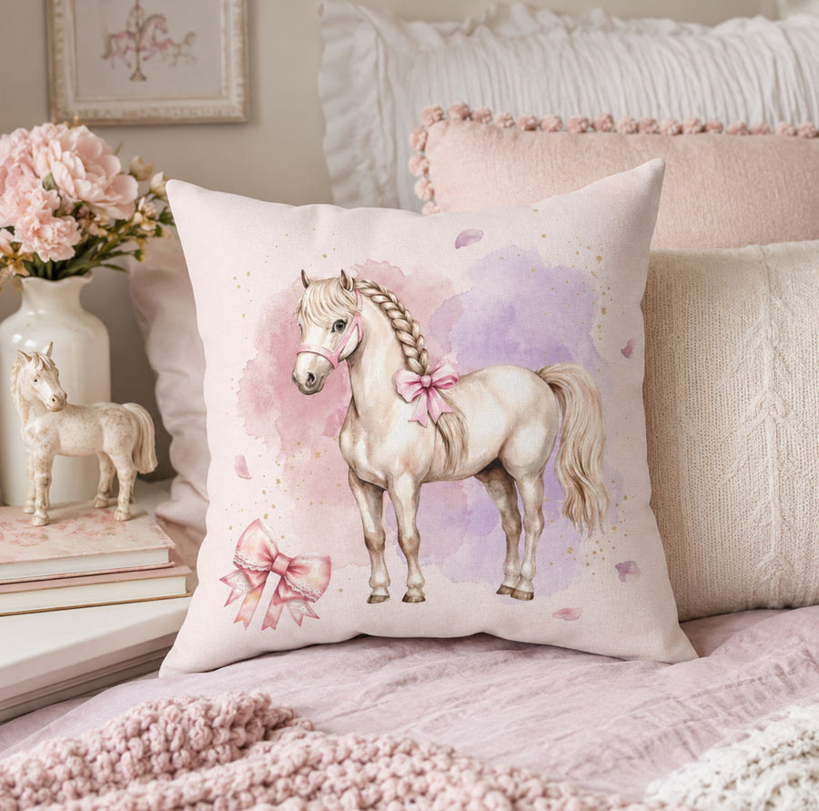 White Pony Watercolor Throw Pillowcase