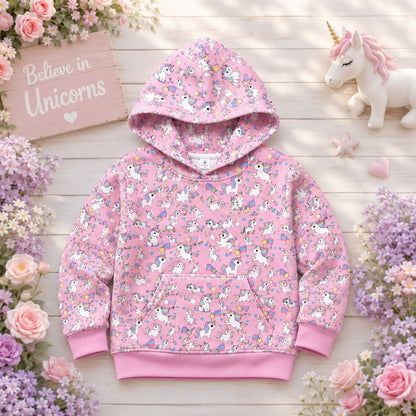 Pink Unicorn Pattern Kids’  Pullover Hoodie