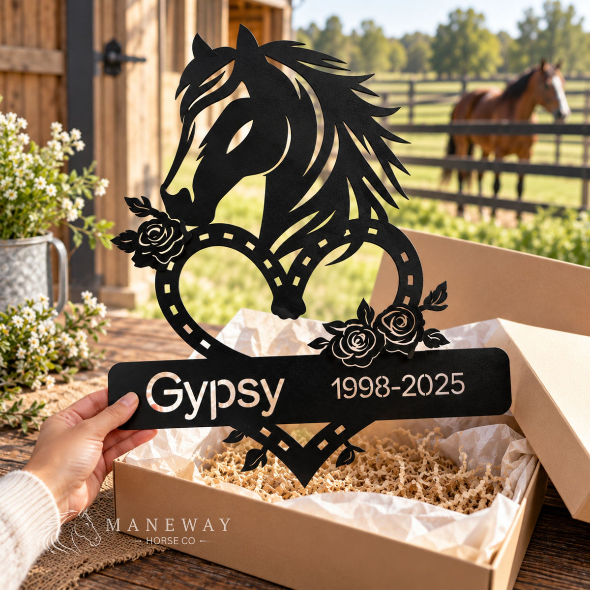 Floral Heart-Shaped Memorial Metal Stall Sign