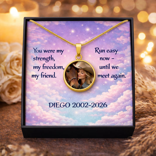 Run Easy Horse Photo Round Necklace