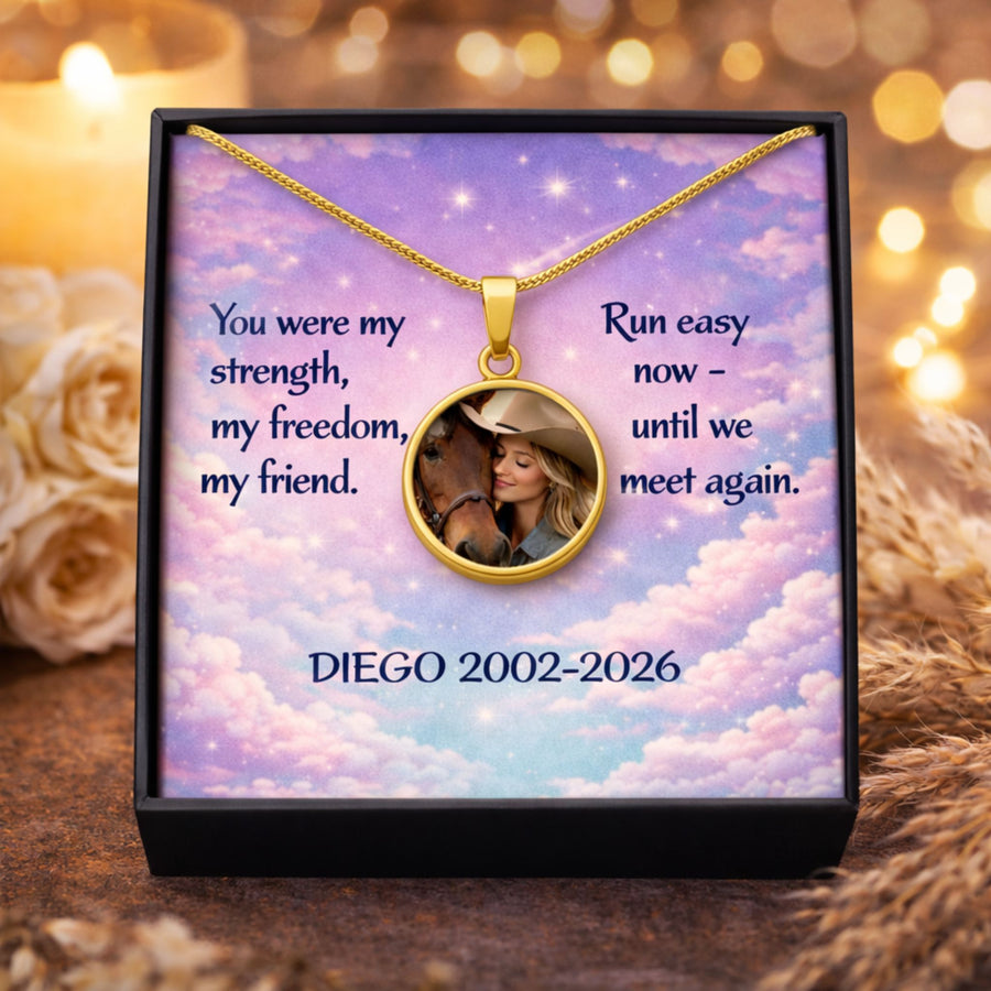 Run Easy Horse Photo Round Necklace