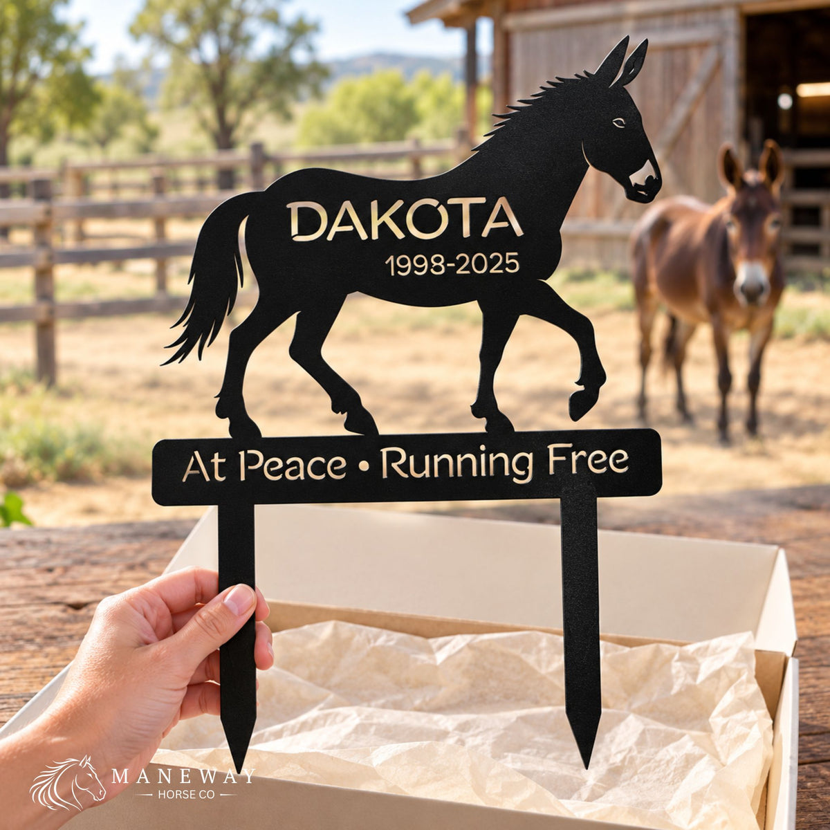 Running Free Mule Memorial Garden Stake – view 2