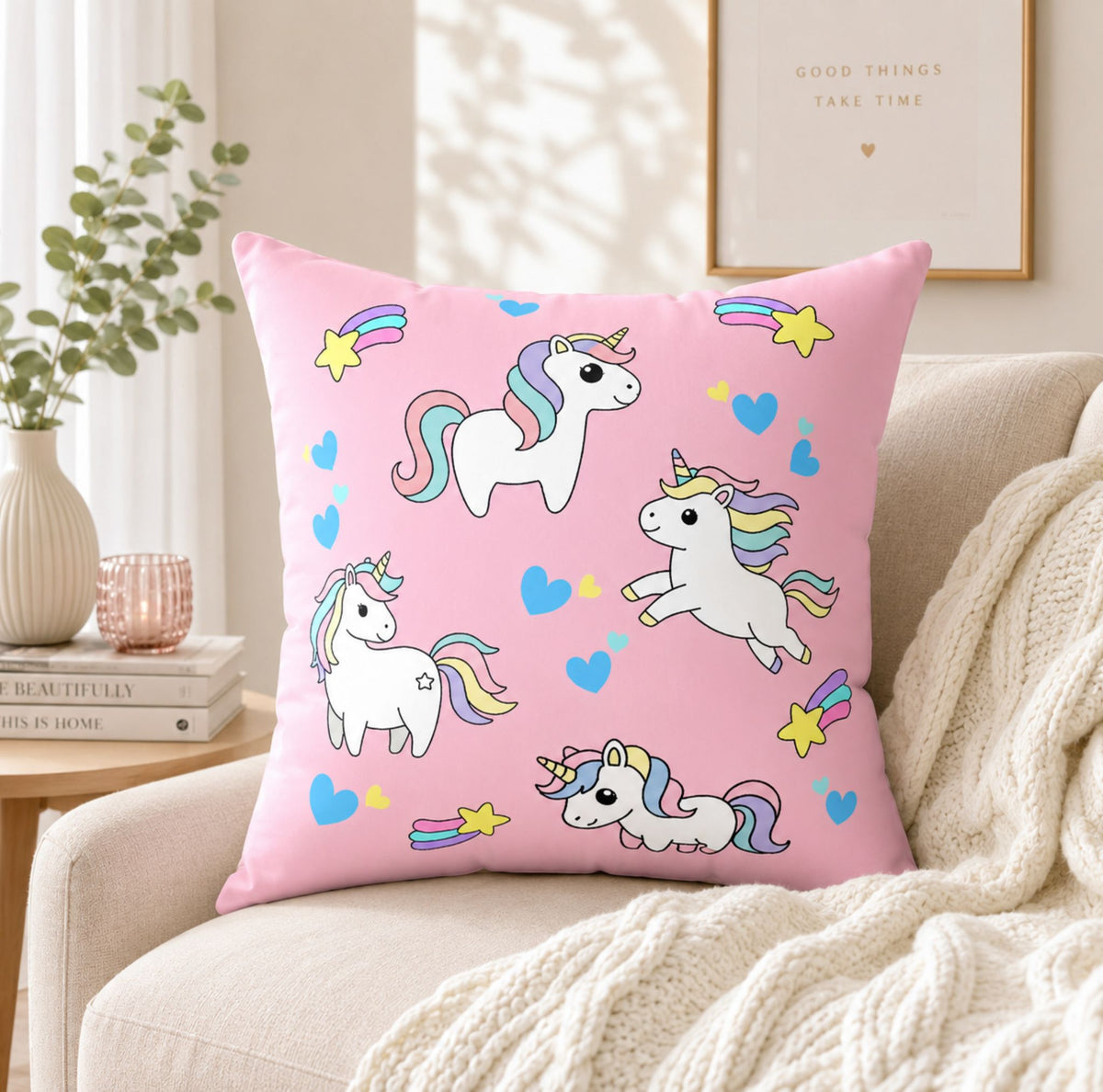 Pastel Cute Unicorn Pattern Throw Pillow