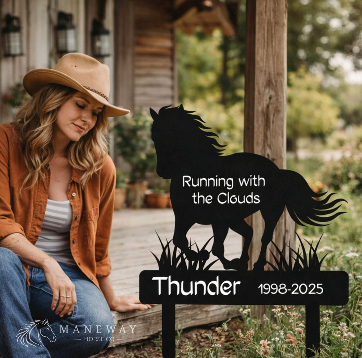Horse Memorial Garden Stake Running with Clouds – view 3