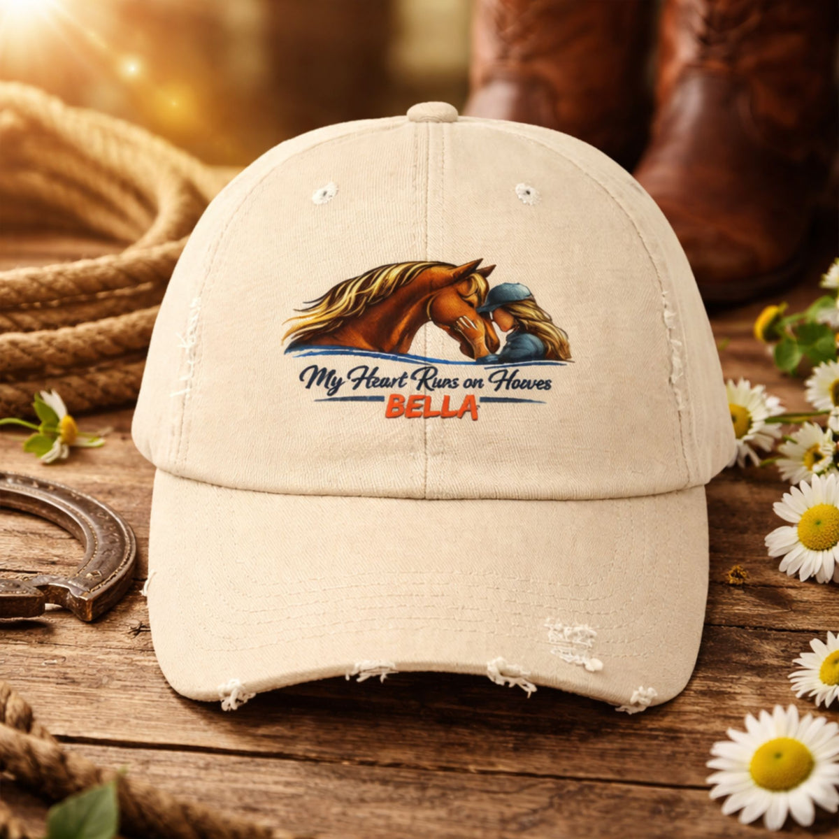 Heart Runs on Hooves Personalized Cap