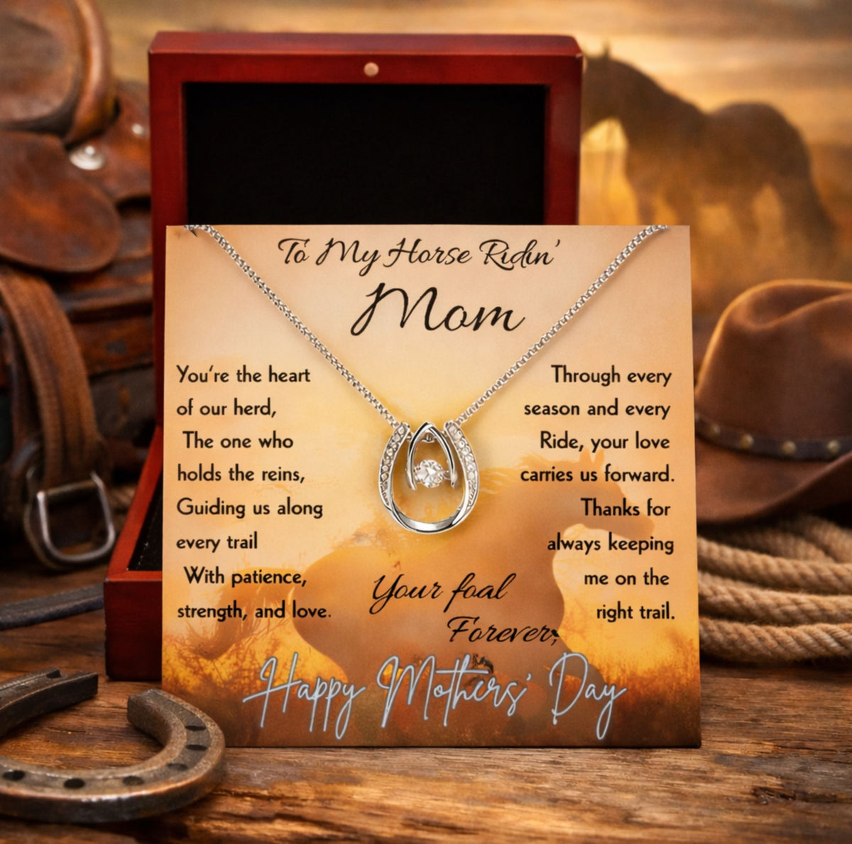 Equestrian Mom Horseshoe Pendant Necklace