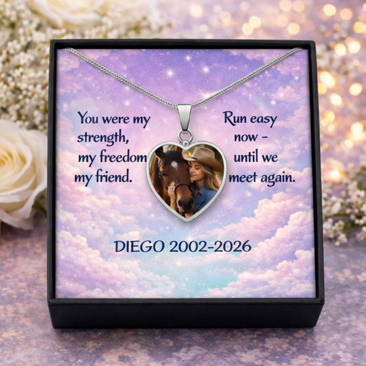 Run Easy Horse Photo Heart Necklace