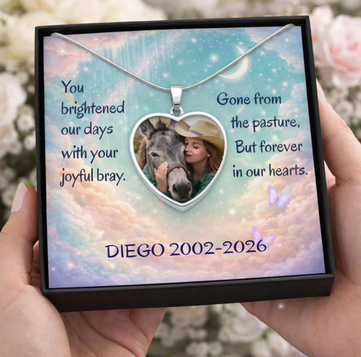 Joyful Bray Donkey Photo Heart Necklace