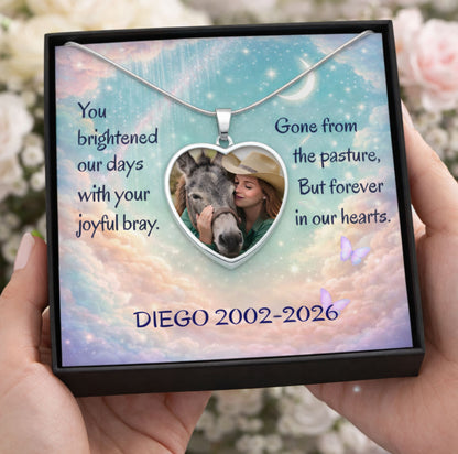 Joyful Bray Donkey Photo Heart Necklace