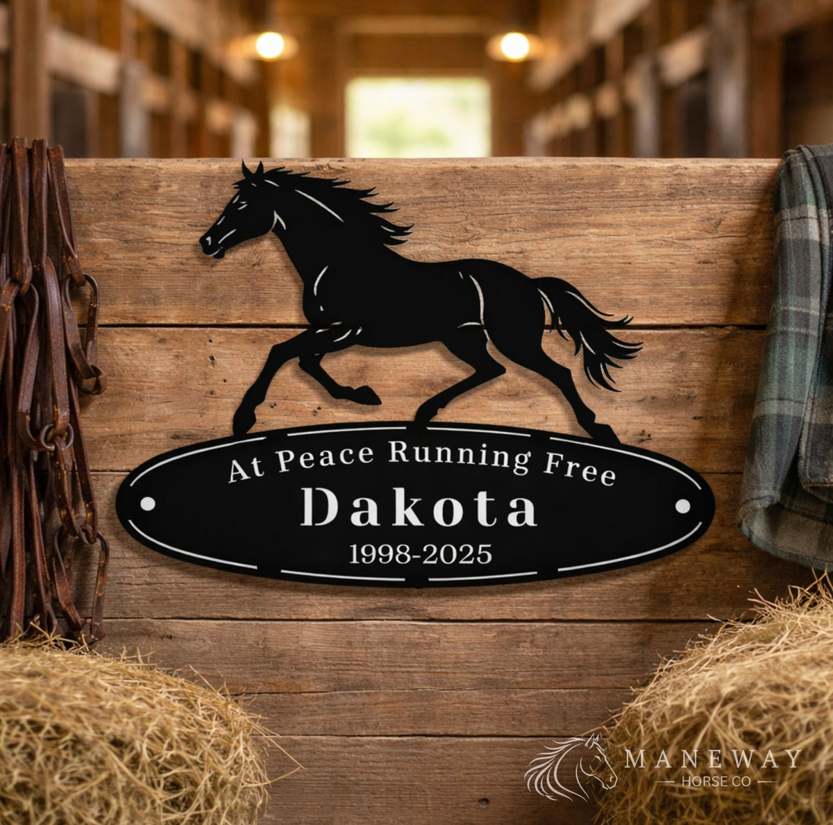 Galloping Oval Horse Memorial Stall Sign