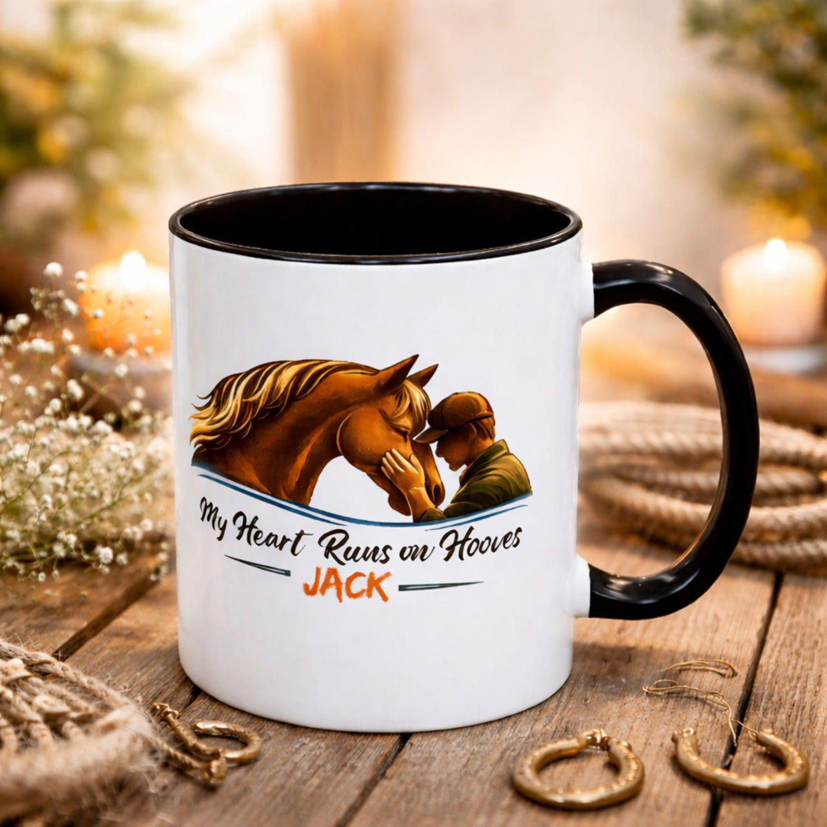 Heart Runs on Hooves Male Two-Tone Mug