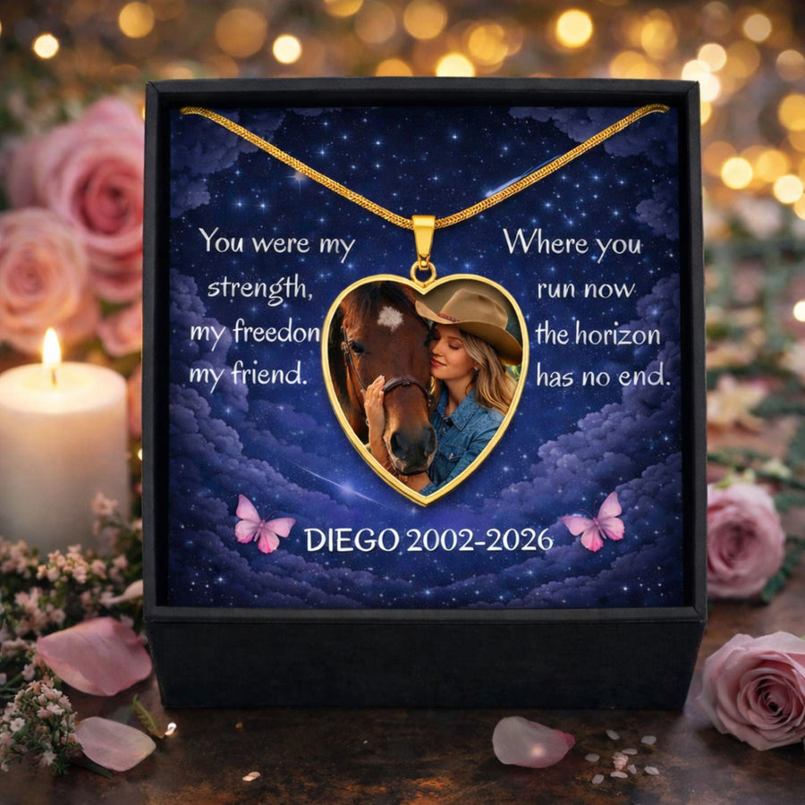 Butterfly Horizon Horse Photo Heart Necklace