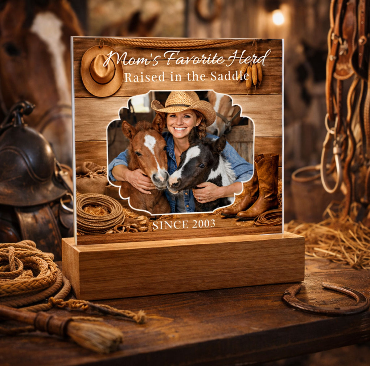 Mom's Favorite Herd Raised in the Saddle Photo Plaque – Personalized Gift for Horse Lovers – view 4