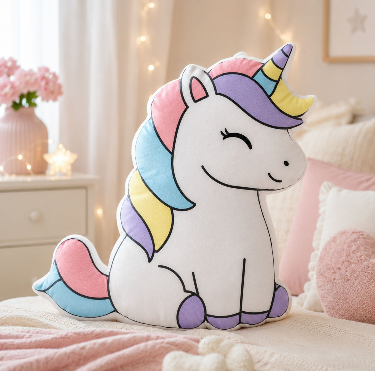 Rainbow Magical Unicorn Shaped Pillow