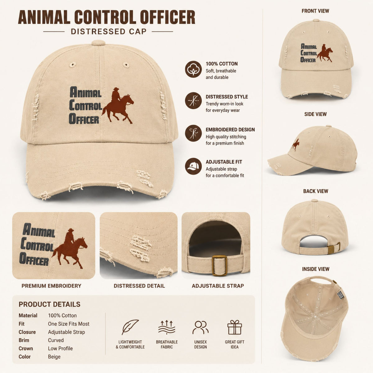 Animal Control Officer Horse Distressed Cap – view 4