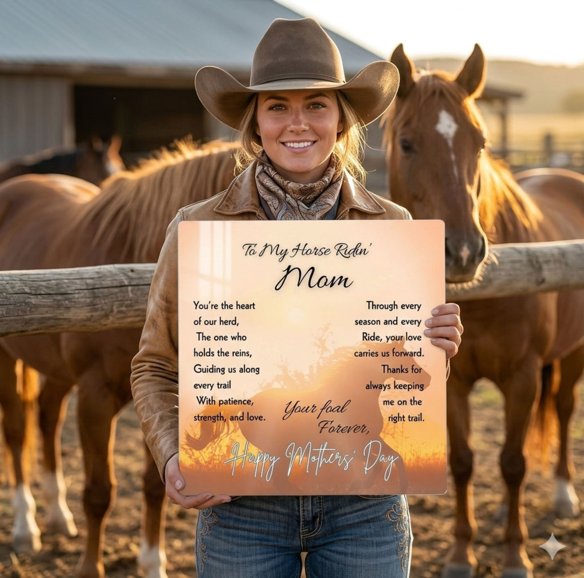 Horse Ridin’ Mom Sunset Metal Print