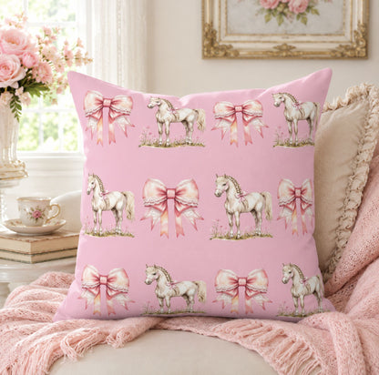 Pink Pony and Bow Throw Pillow