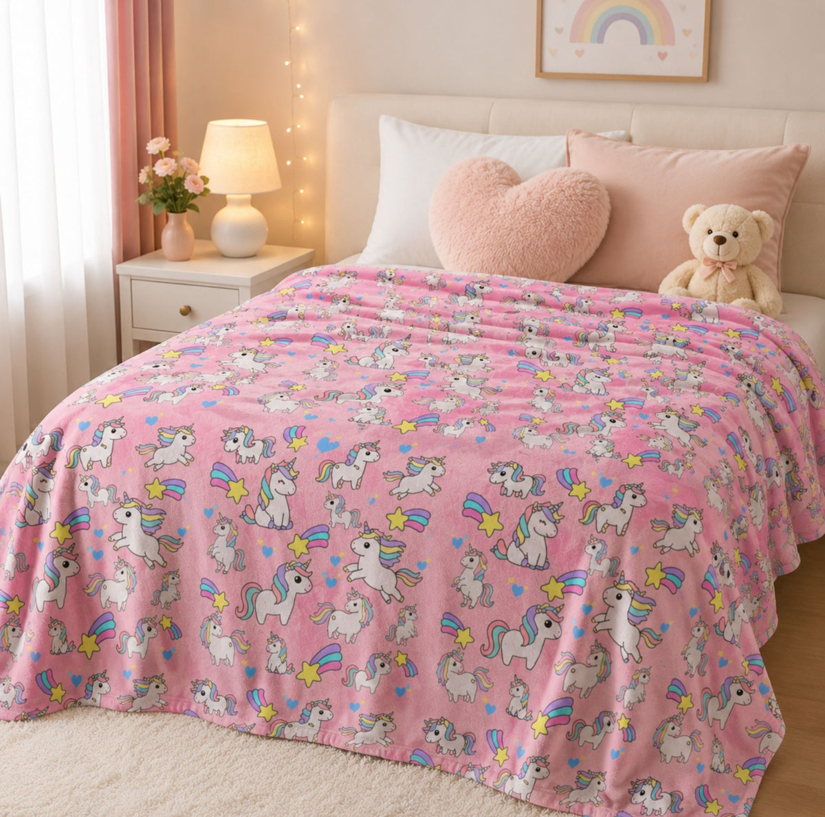 Pink Unicorn Velveteen Plush  Blanket