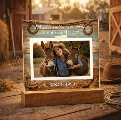 Personalized Mule Mom Photo Square Acrylic Plaque – My Heart Runs on Hooves With Name & Date – view 3