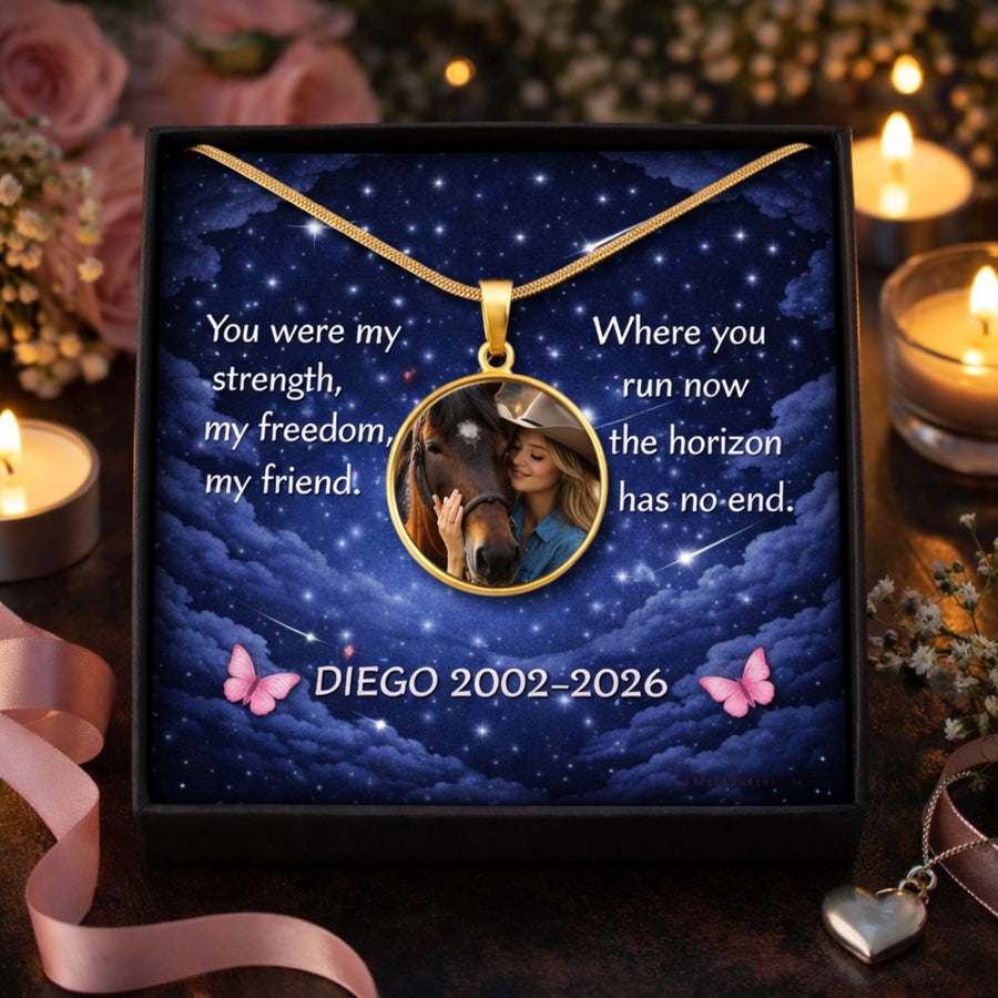 Personalized Horse Memorial Photo Circle Necklace – Remembrance Gift for Horse Lovers
