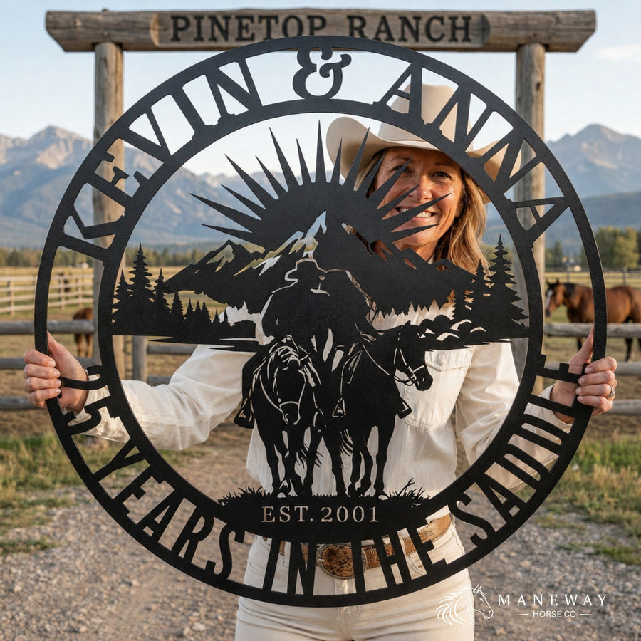 Couple Horse Ranch Metal Sign