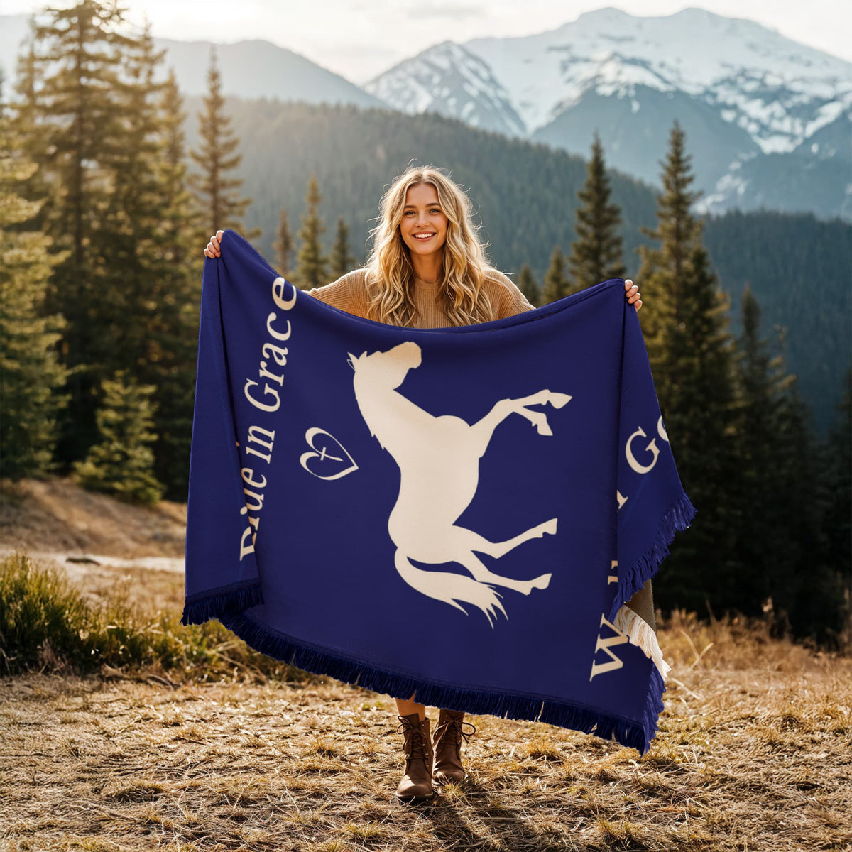 Ride in Grace, Walk with God Woven Blanket – Christian Horse Lover Faith Throw – view 8