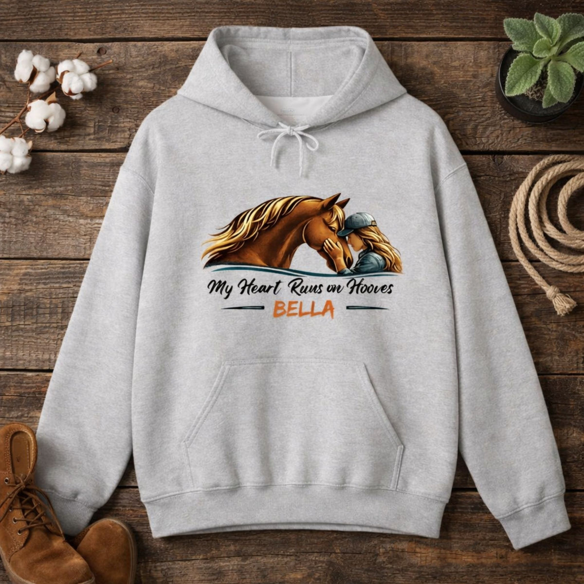 Personalized Heart Runs on Hooves Hoodie – view 2