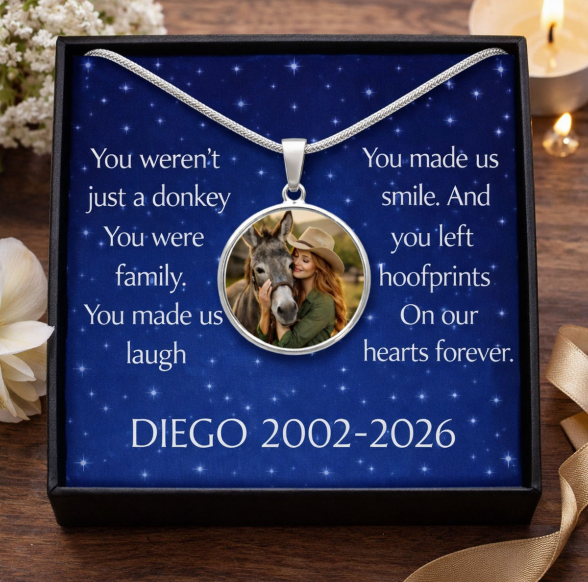 Forever Family Donkey Photo Round Necklace